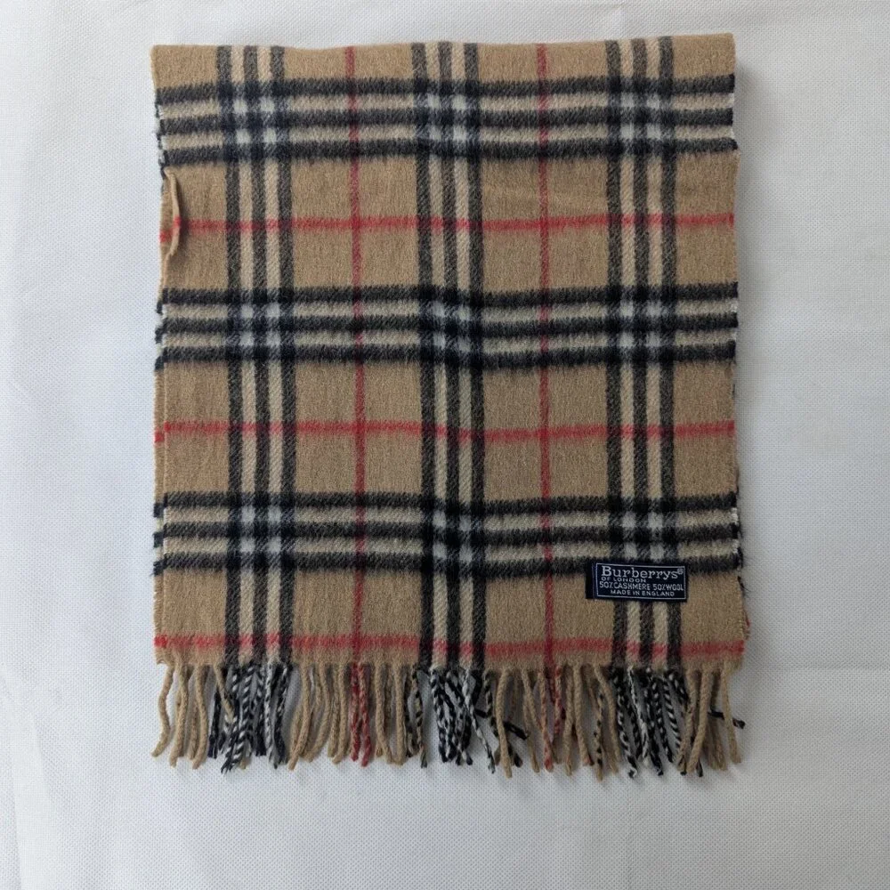Burberry Check Beige Scarf Unisex | Cashmere Wool Blend | Authentic | Used - Picture 5 of 7